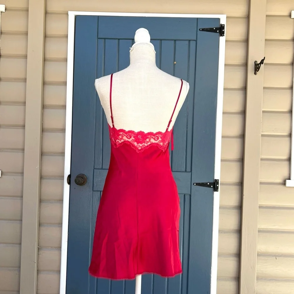 Vintage Victoria's Secret Satin Slip Dress Lace Trim and a Side slit Women’s XS
